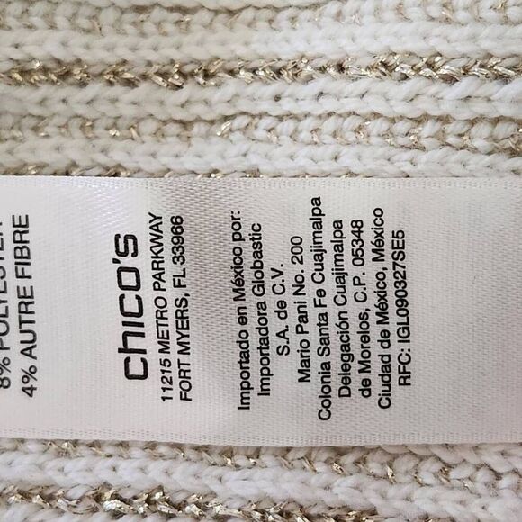 Chico's stretch knit tunic sweater gold cream stripe bell sleeve Size 3 XL - Picture 8 of 10